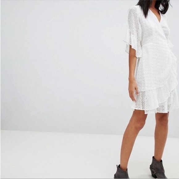 ALLSAINTS eyelet wrap white mini ruffle dress - Picture 14 of 14